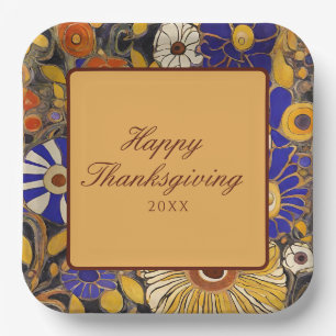Elegant Floral Happy Thanksgiving Paper Plate