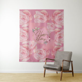 Elegant Floral "Happy Wedding" Tapestry – Large