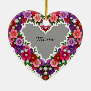 Elegant Floral Heart Design Ceramic Ornament