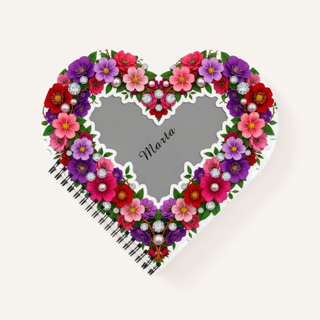 Elegant Floral Heart Design Notebook (Front)