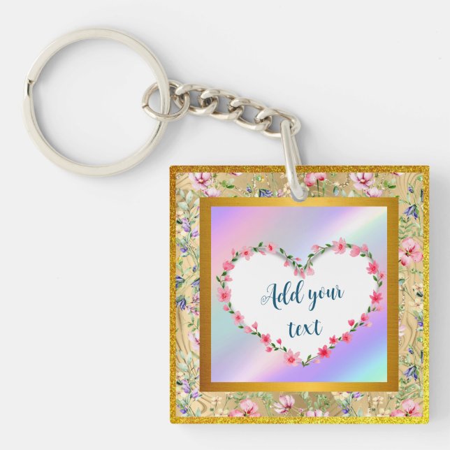 Elegant Floral Heart Frame: for Every Occasion Key Ring (Front)