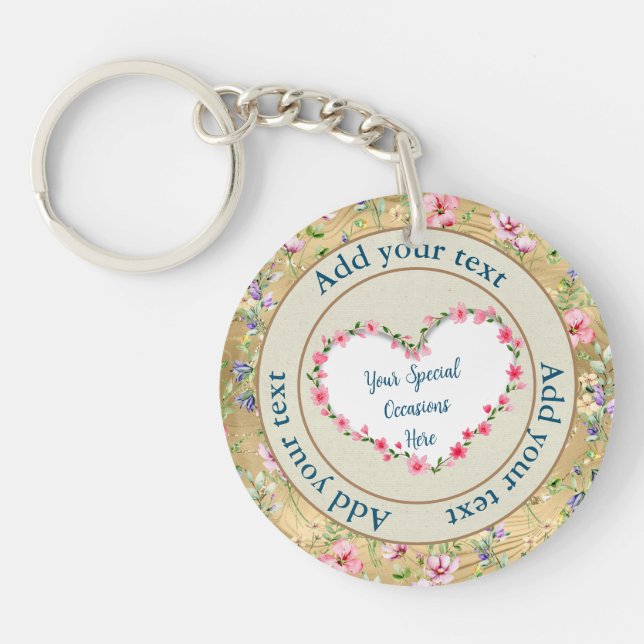 Elegant Floral Heart Frame: for Every Occasion Key Ring (Front)