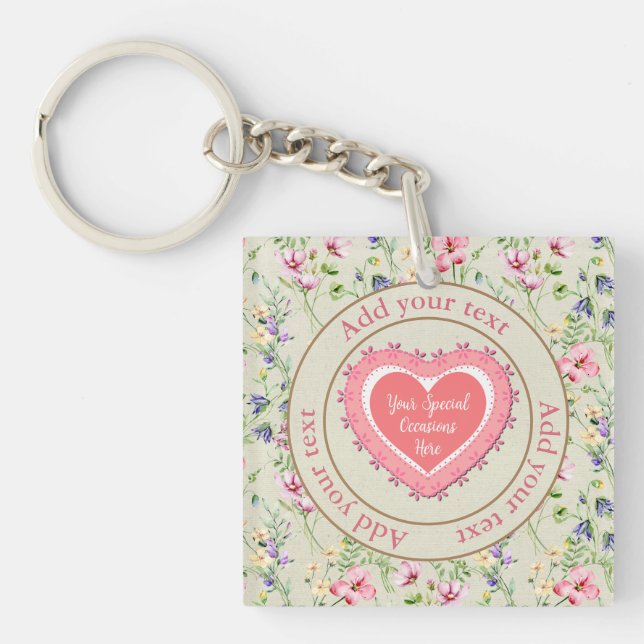 Elegant Floral Heart Frame: for Every Occasion Key Ring (Front)