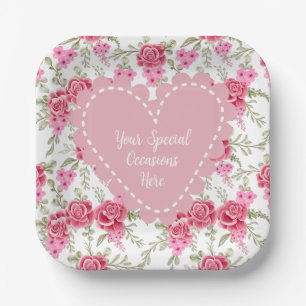 Elegant Floral Heart Frame: for Every Occasion Paper Plate