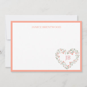 Elegant Floral Heart Monogram Personalised Flat Card
