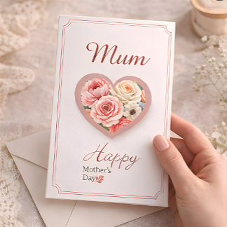 Elegant Floral Heart “Mum” Mother’s Day Card 
