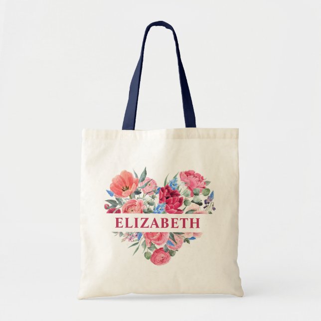 Elegant Floral Heart Personalised Bride  Tote Bag (Front)
