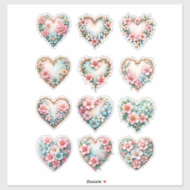 Elegant Floral Heart Sheet of Stickers (Sheet)