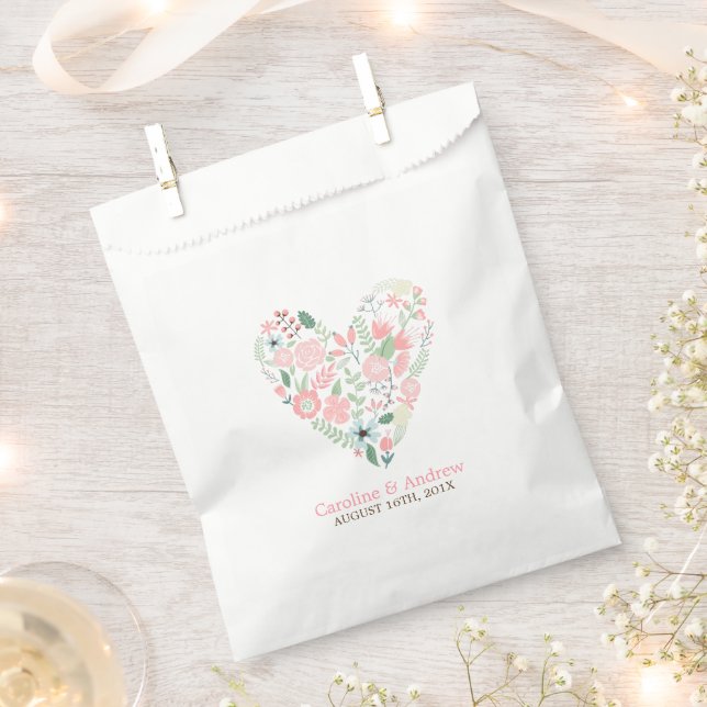 Elegant Floral Heart Wedding Favour Bag (Clipped)