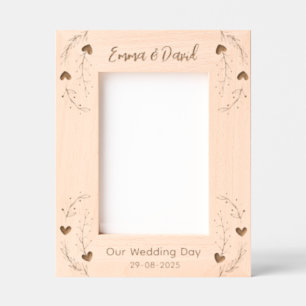 Elegant Floral Heart Wedding Newlywed Couple  Etched Frames