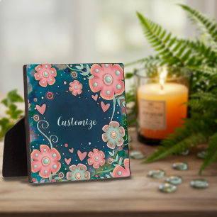 Elegant Floral Heart Whimsical ONE WORD  Plaque