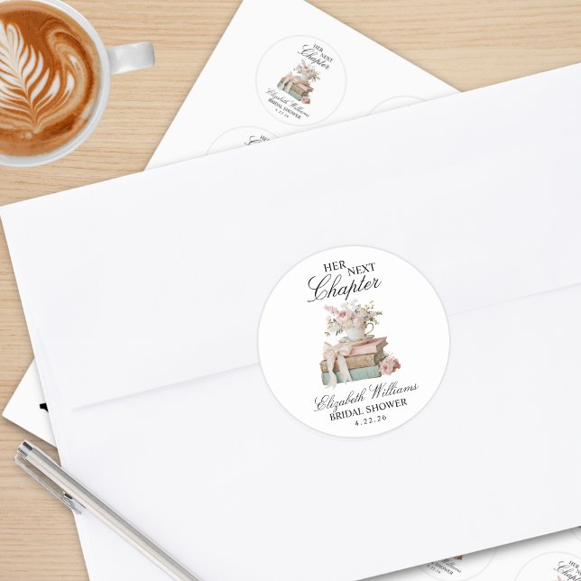 Elegant Floral Her Next Chapter Bridal Shower  Classic Round Sticker (Creator Uploaded)