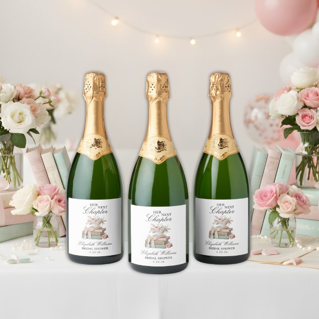 Elegant Floral Her Next Chapter Bridal Shower  Sparkling Wine Label (Creator Uploaded)