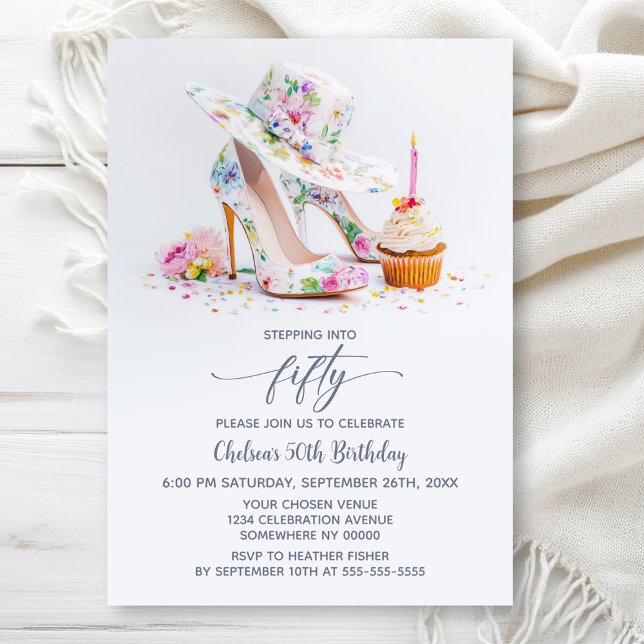 Elegant Floral High Heel Shoes 50th Birthday Party Invitation (Creator Uploaded)