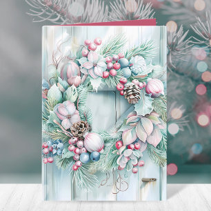 Elegant Floral Holly Berry Christmas Wreath Holiday Card