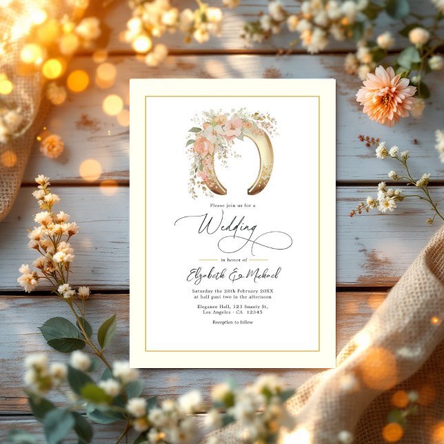 Elegant Floral Horseshoe Western Wedding QR Code Invitation (Elegant Floral Horseshoe Western Wedding QR Code Invitation)