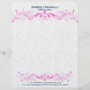 Elegant Floral Hot Pink Lace With White Damasks Custom Letterhead