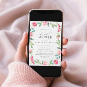 Elegant Floral Hot Pink Watercolor Bridal Shower Invitation