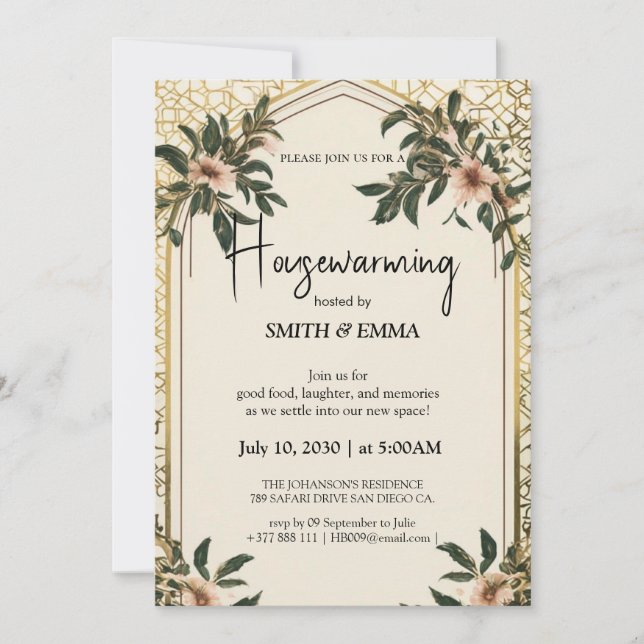 Elegant Floral Housewarming Invitation New Home  (Front)