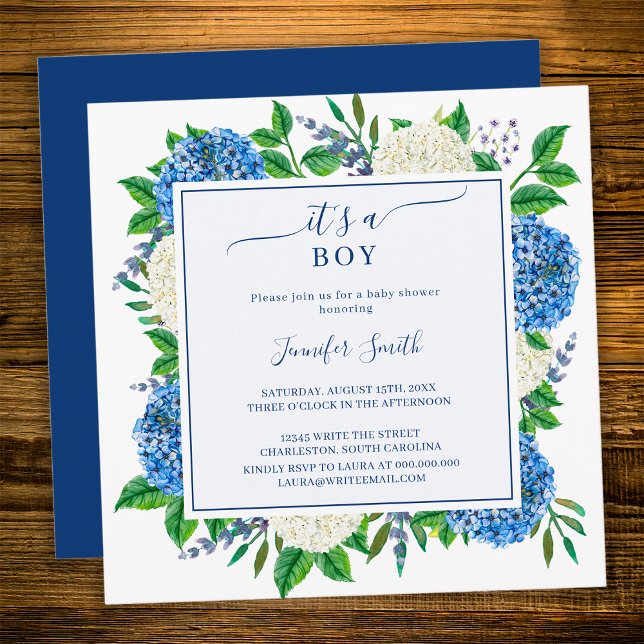 Elegant Floral Hydrangea It's A Boy Baby Shower Invitation (Creator Uploaded)