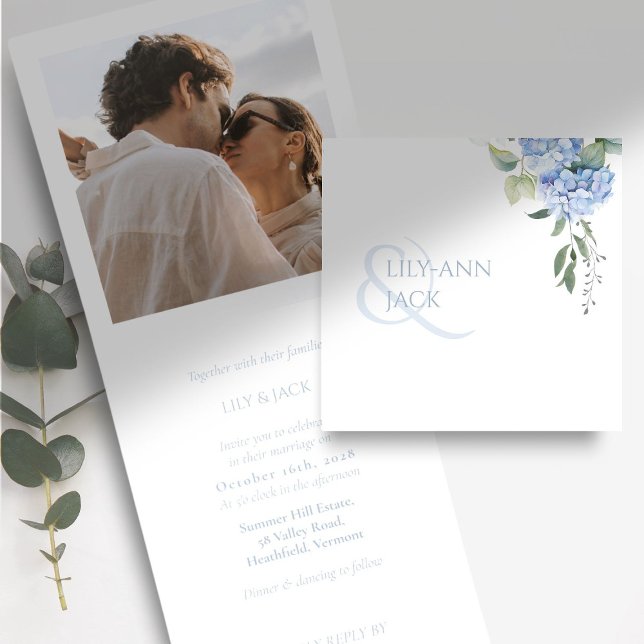 Elegant Floral Hydrangea Photo Website Wedding Tri-Fold Invitation (Creator Uploaded)