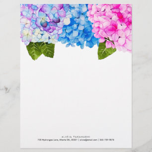 Elegant Floral Hydrangeas   Add Name Contact Custom Letterhead