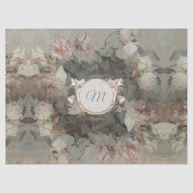 Elegant Floral Impressionism Monogram Decoupage Tissue Paper (Front)