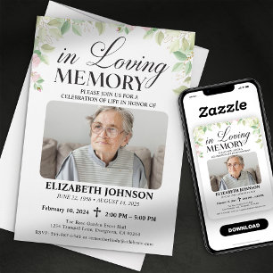 Elegant Floral In Loving Memory Funeral Memorial Invitation