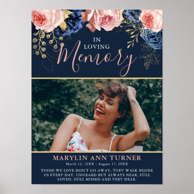 Elegant Floral 'In Loving Memory' Funeral Memorial Poster (Front)