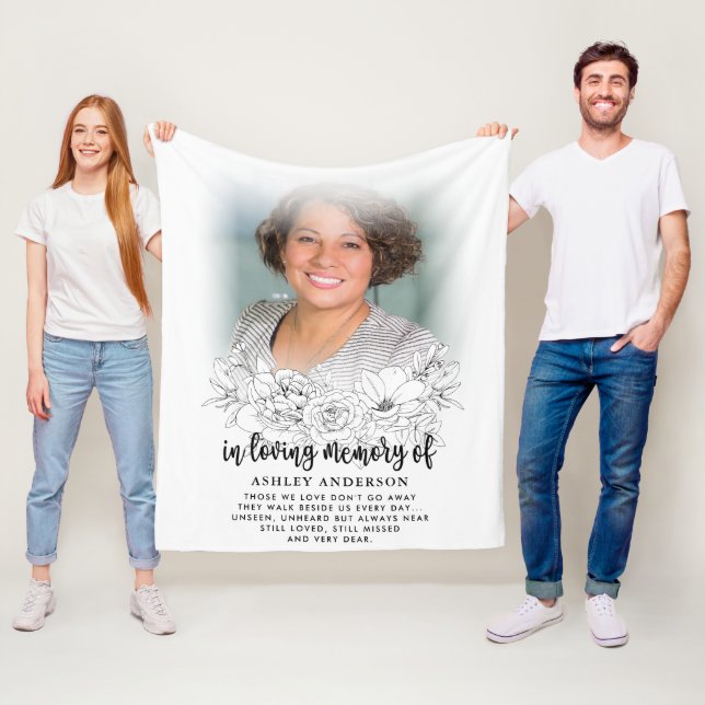 Elegant Floral In Loving Memory Photo Fleece Blanket (In Situ)