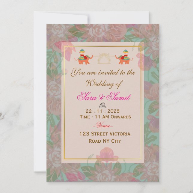 Elegant Floral Indian Wedding Invitation Card  (Front)