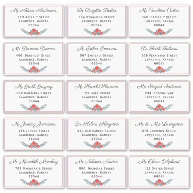 Elegant Floral Individual Shipping Address Wedding (Front)