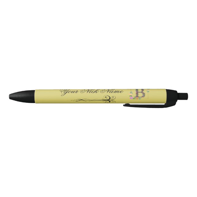 Elegant Floral Initial B Black Ink Pen (Bottom)