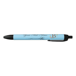 Elegant Floral Initial B Black Ink Pen