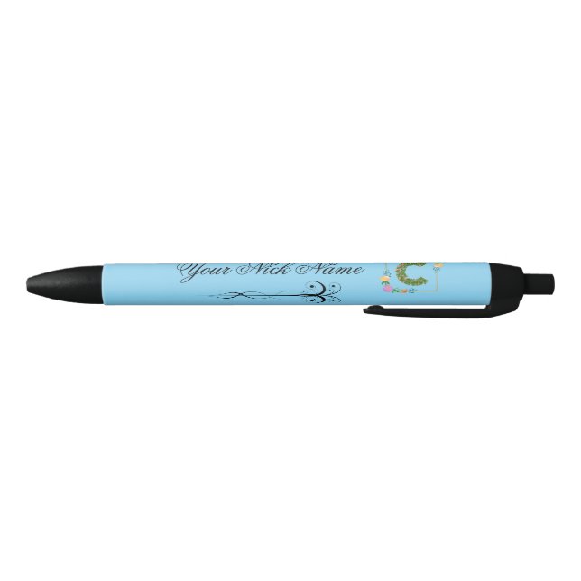 Elegant Floral Initial C Black Ink Pen (Bottom)