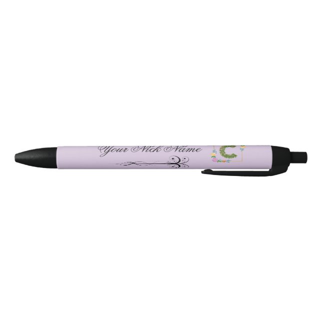 Elegant Floral Initial C Black Ink Pen (Bottom)