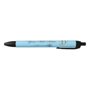 Elegant Floral Initial D Black Ink Pen