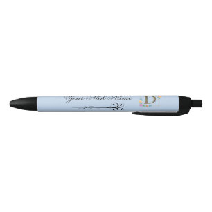 Elegant Floral Initial D Black Ink Pen