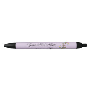 Elegant Floral Initial E Black Ink Pen