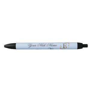 Elegant Floral Initial E Black Ink Pen