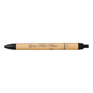 Elegant Floral Initial F Black Ink Pen