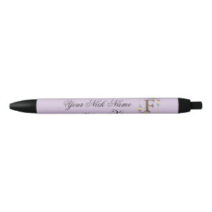 Elegant Floral Initial F Black Ink Pen