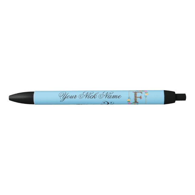 Elegant Floral Initial F Black Ink Pen (Front)
