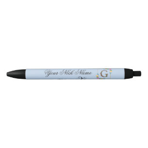 Elegant Floral Initial G Black Ink Pen