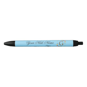 Elegant Floral Initial G Black Ink Pen
