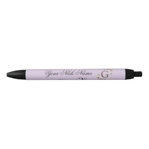 Elegant Floral Initial G Black Ink Pen