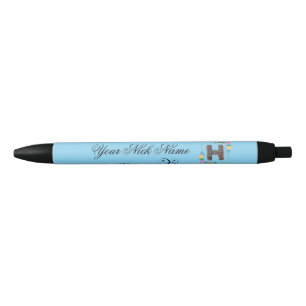 Elegant Floral Initial H Black Ink Pen