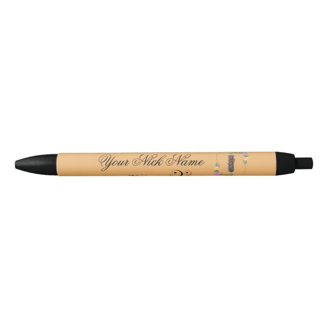 Elegant Floral Initial I Black Ink Pen (Front)