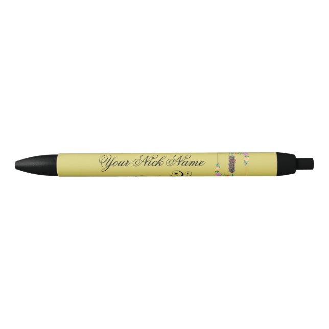 Elegant Floral Initial I Black Ink Pen (Front)
