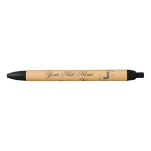 Elegant Floral Initial J Black Ink Pen